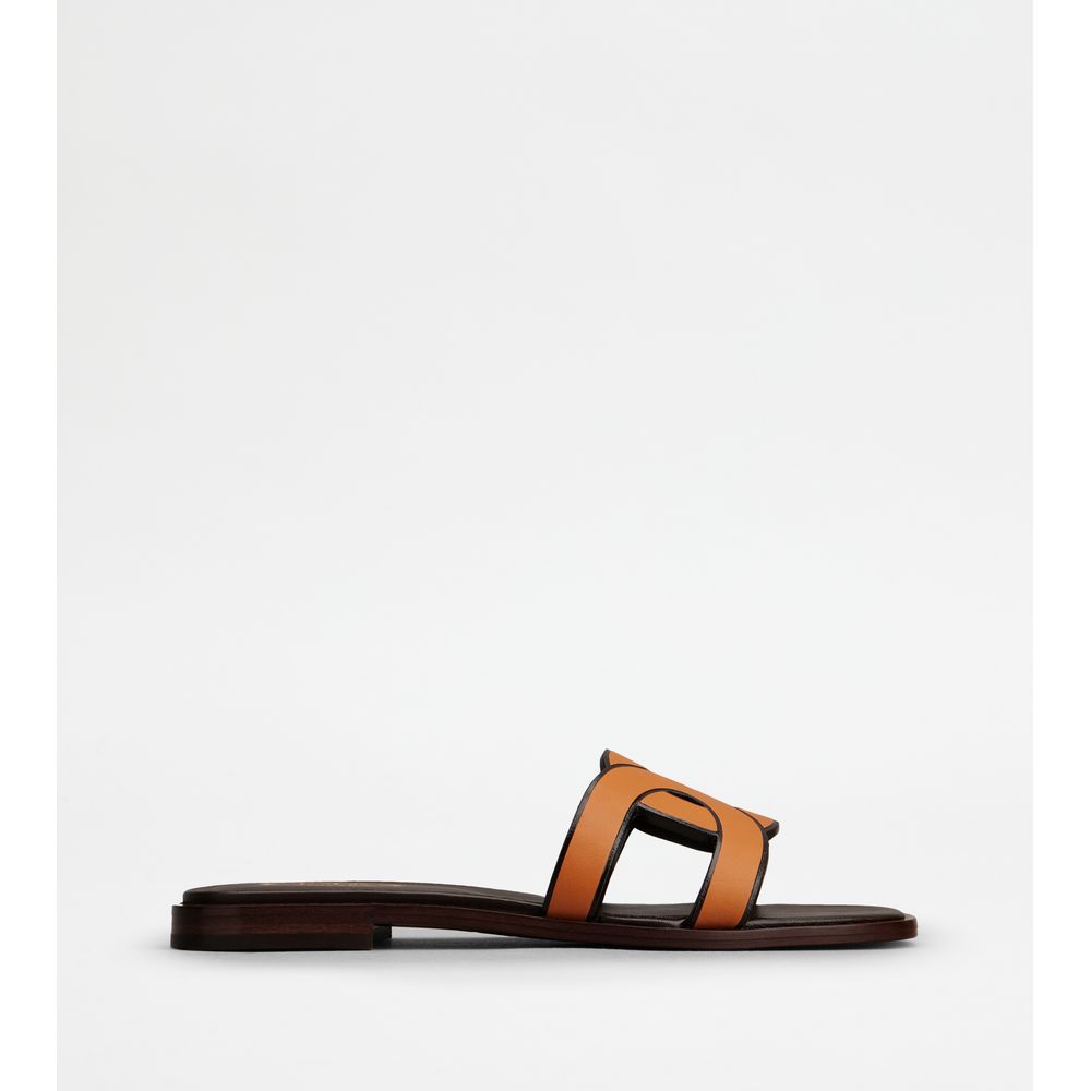 Tods Sandals In Leather Orange Womens