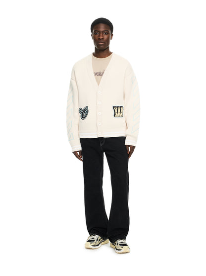 Off-White Star Logo Diagonal Varsity Knit Cardigan Cream