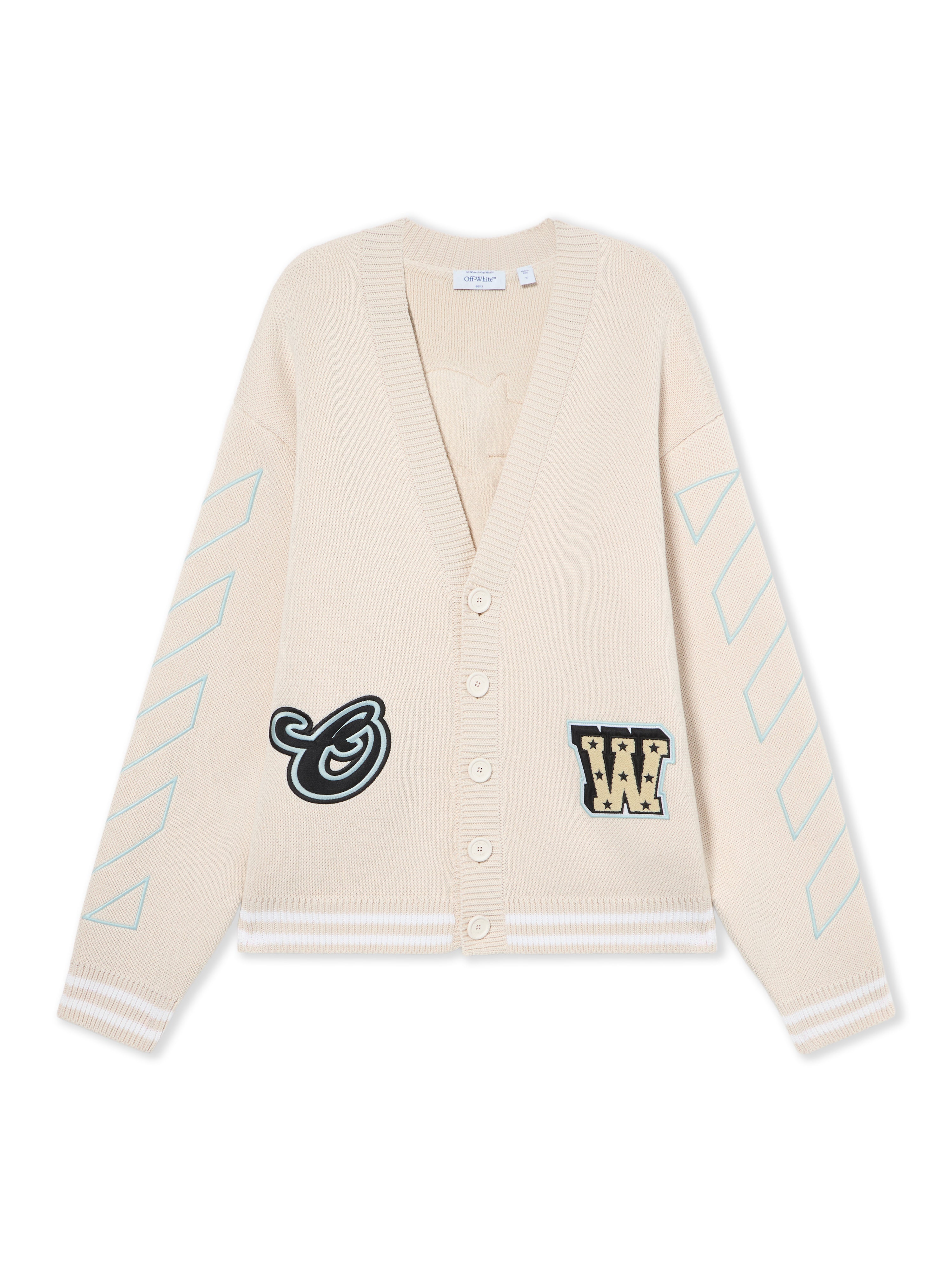 Off-White Star Logo Diagonal Varsity Knit Cardigan Cream