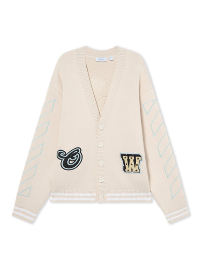 Off-White Star Logo Diagonal Varsity Knit Cardigan Cream