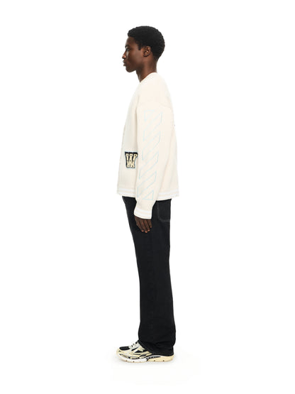Off-White Star Logo Diagonal Varsity Knit Cardigan Cream