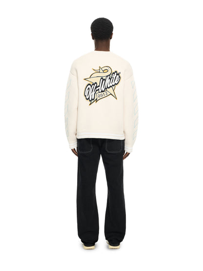 Off-White Star Logo Diagonal Varsity Knit Cardigan Cream