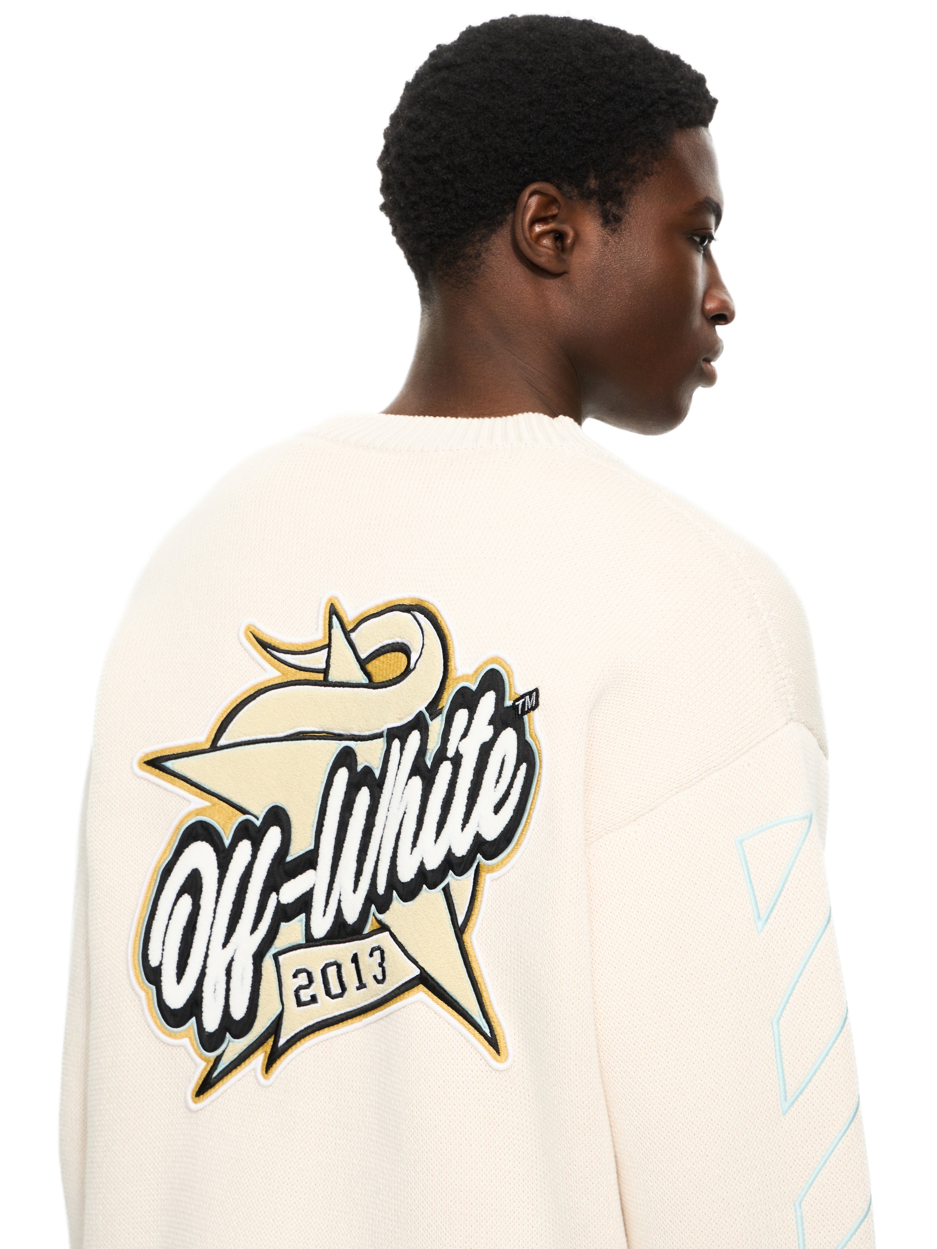 Off-White Star Logo Diagonal Varsity Knit Cardigan Cream