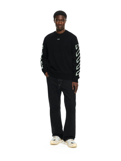 Off-White Diagonal Arrow Fuzzy Crewneck Sweater Black