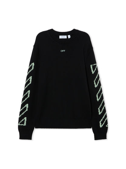 Off-White Diagonal Arrow Fuzzy Crewneck Sweater Black