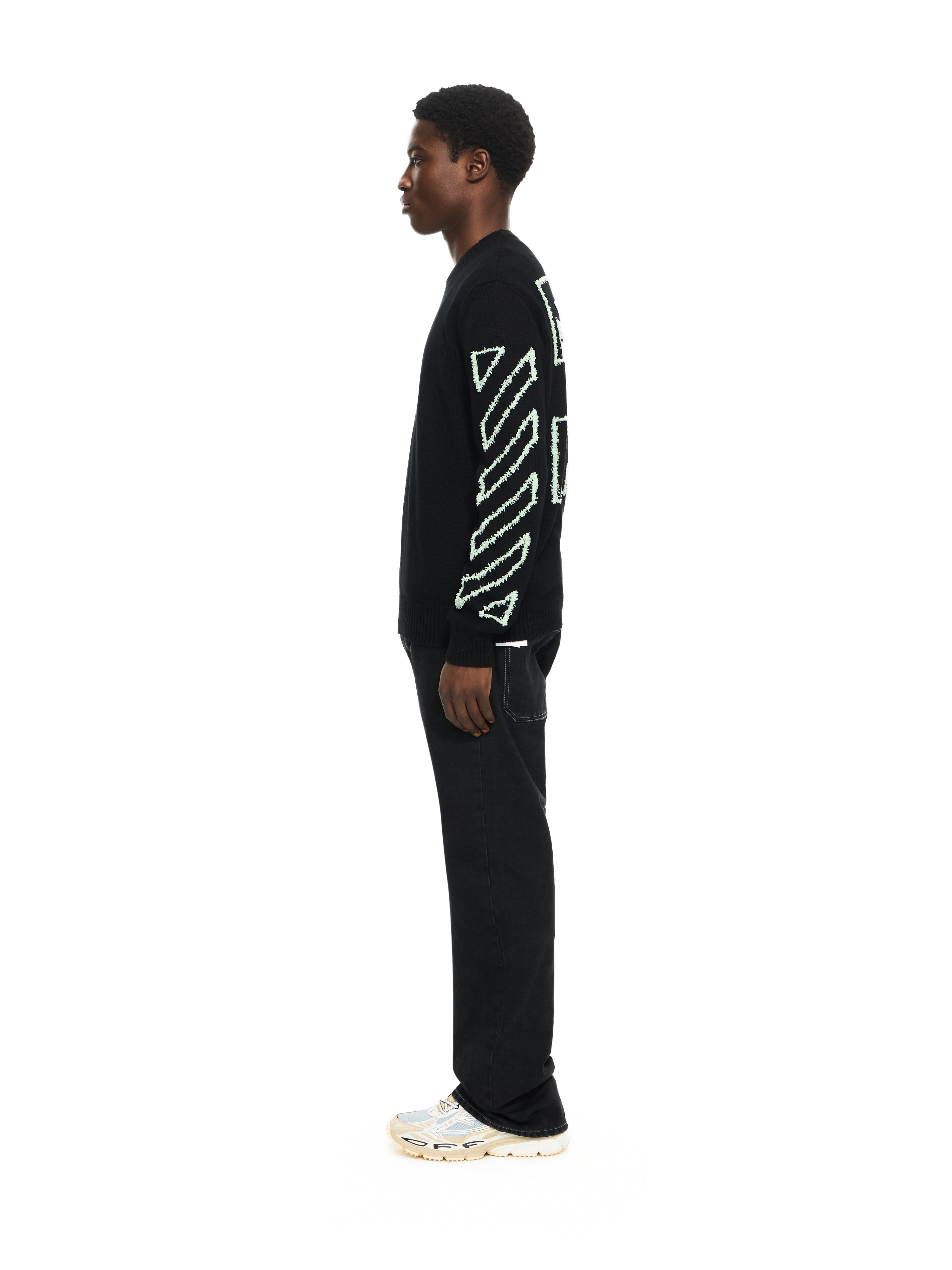 Off-White Diagonal Arrow Fuzzy Crewneck Sweater Black