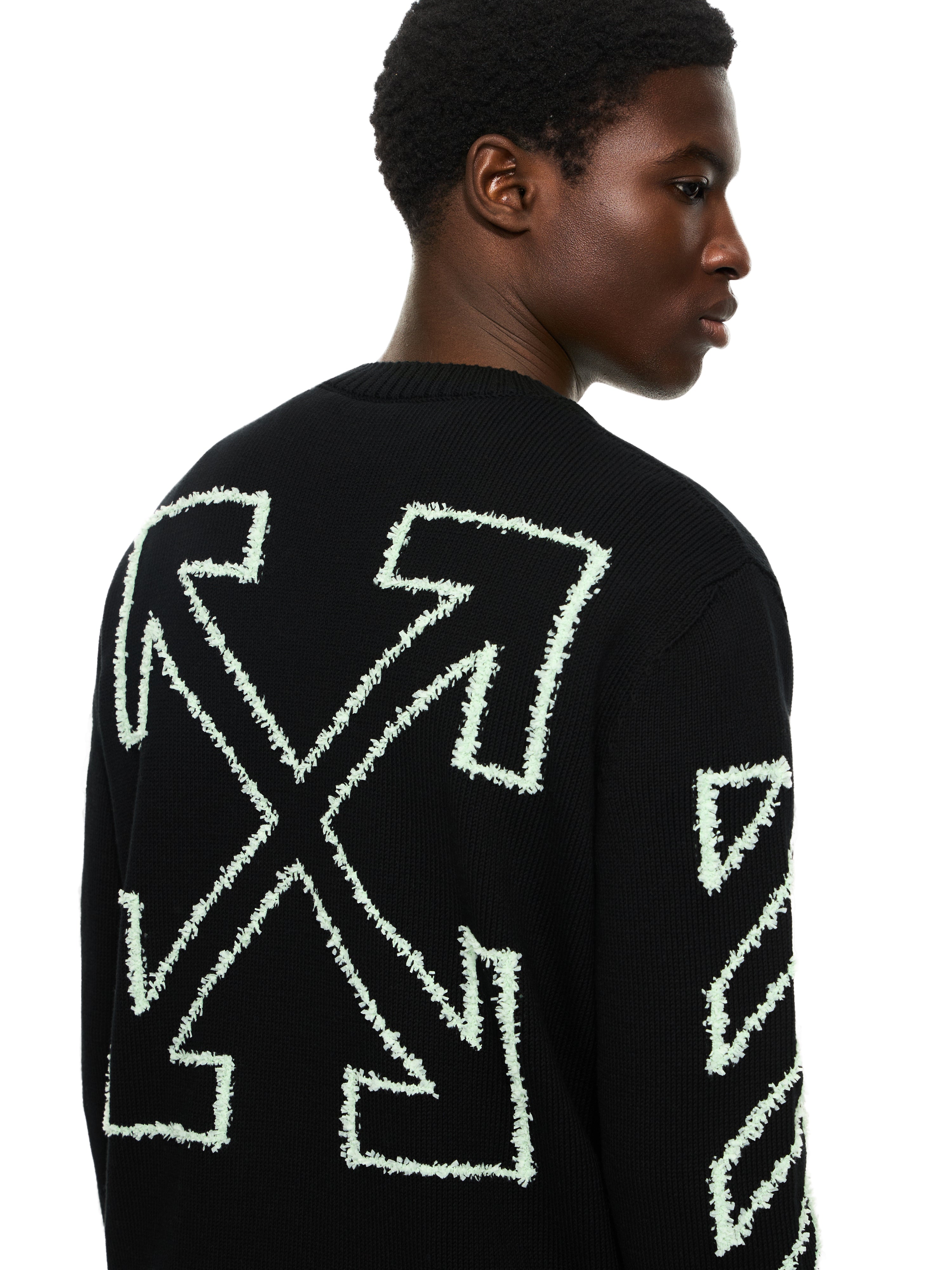 Off-White Diagonal Arrow Fuzzy Crewneck Sweater Black