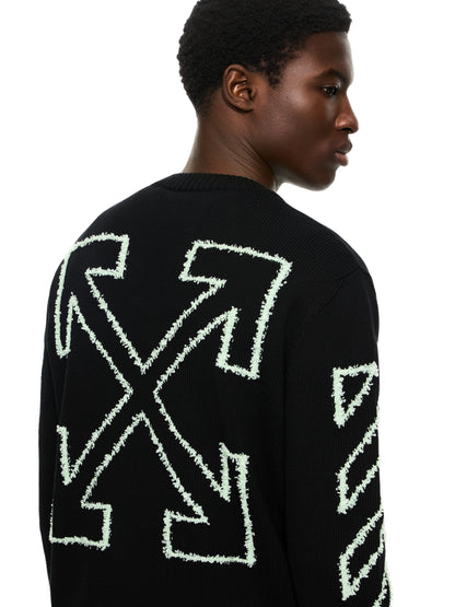 Off-White Diagonal Arrow Fuzzy Crewneck Sweater Black