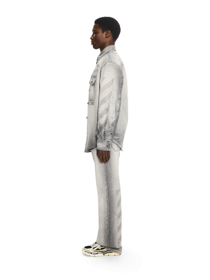 Off-White Diagonal Embroidery Slim Relaxed Jeans Fade