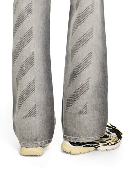 Off-White Diagonal Embroidery Slim Relaxed Jeans Fade