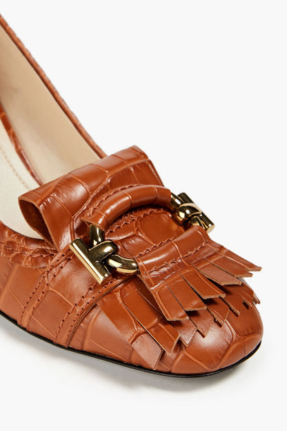 Tod's Fringed Croc-Effect Leather Pumps Light Brown Women's