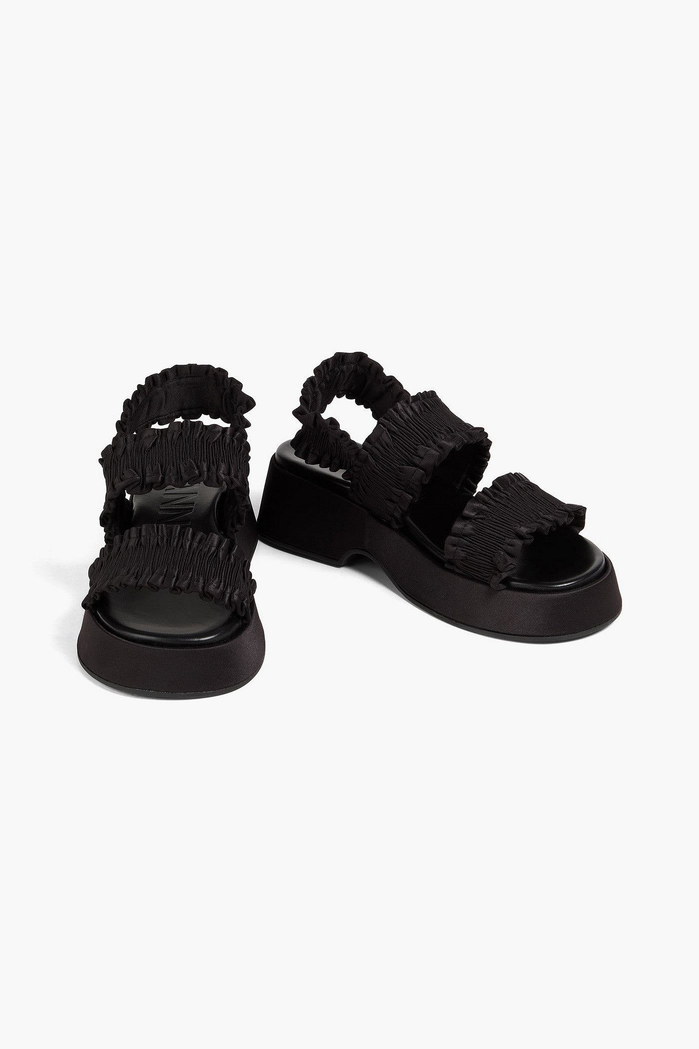Ganni Ruffled Satin Platform Slingback Sandals Black Women's