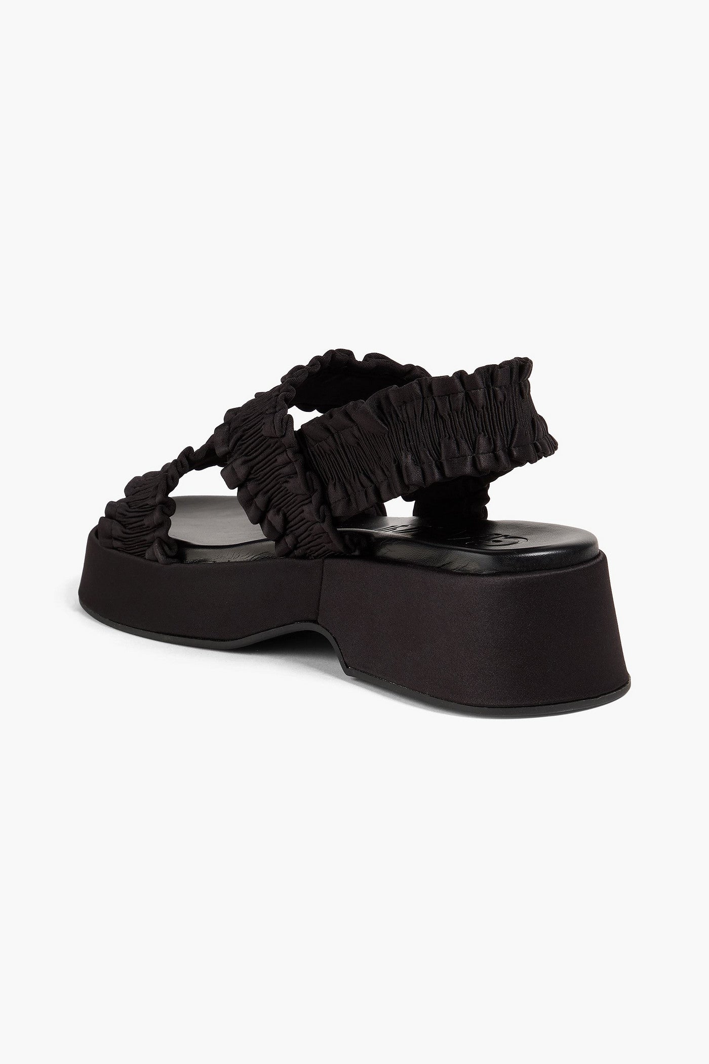Ganni Ruffled Satin Platform Slingback Sandals Black Women's