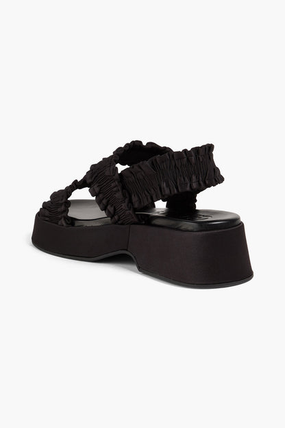 Ganni Ruffled Satin Platform Slingback Sandals Black Women's
