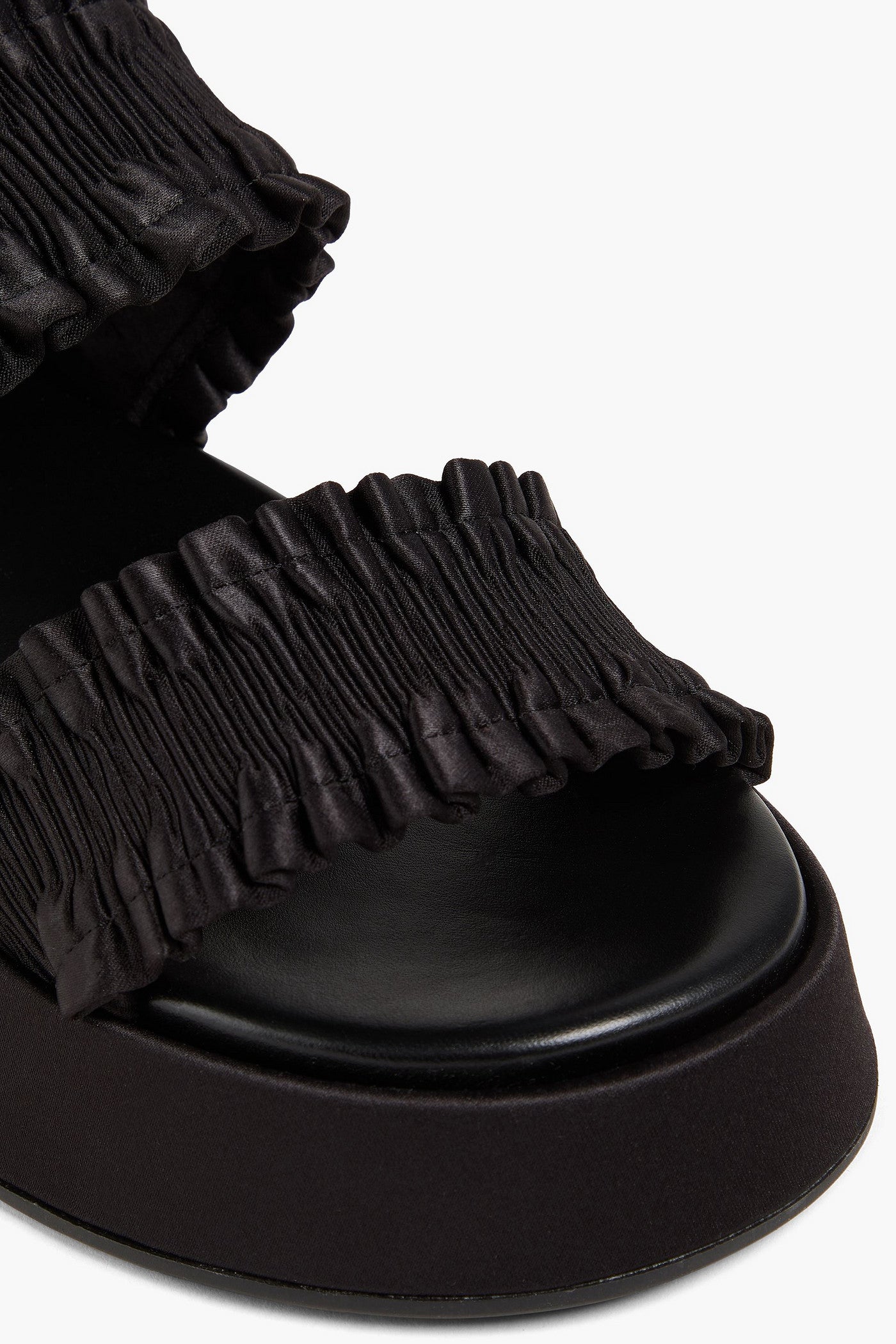 Ganni Ruffled Satin Platform Slingback Sandals Black Women's