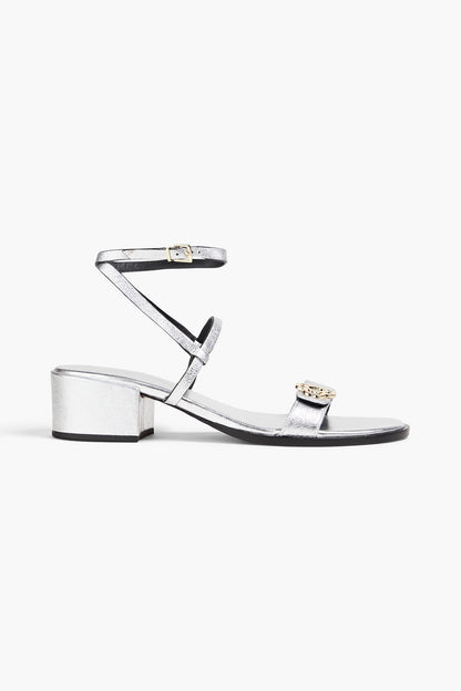 Maje Metallic Leather Sandals Silver Women's