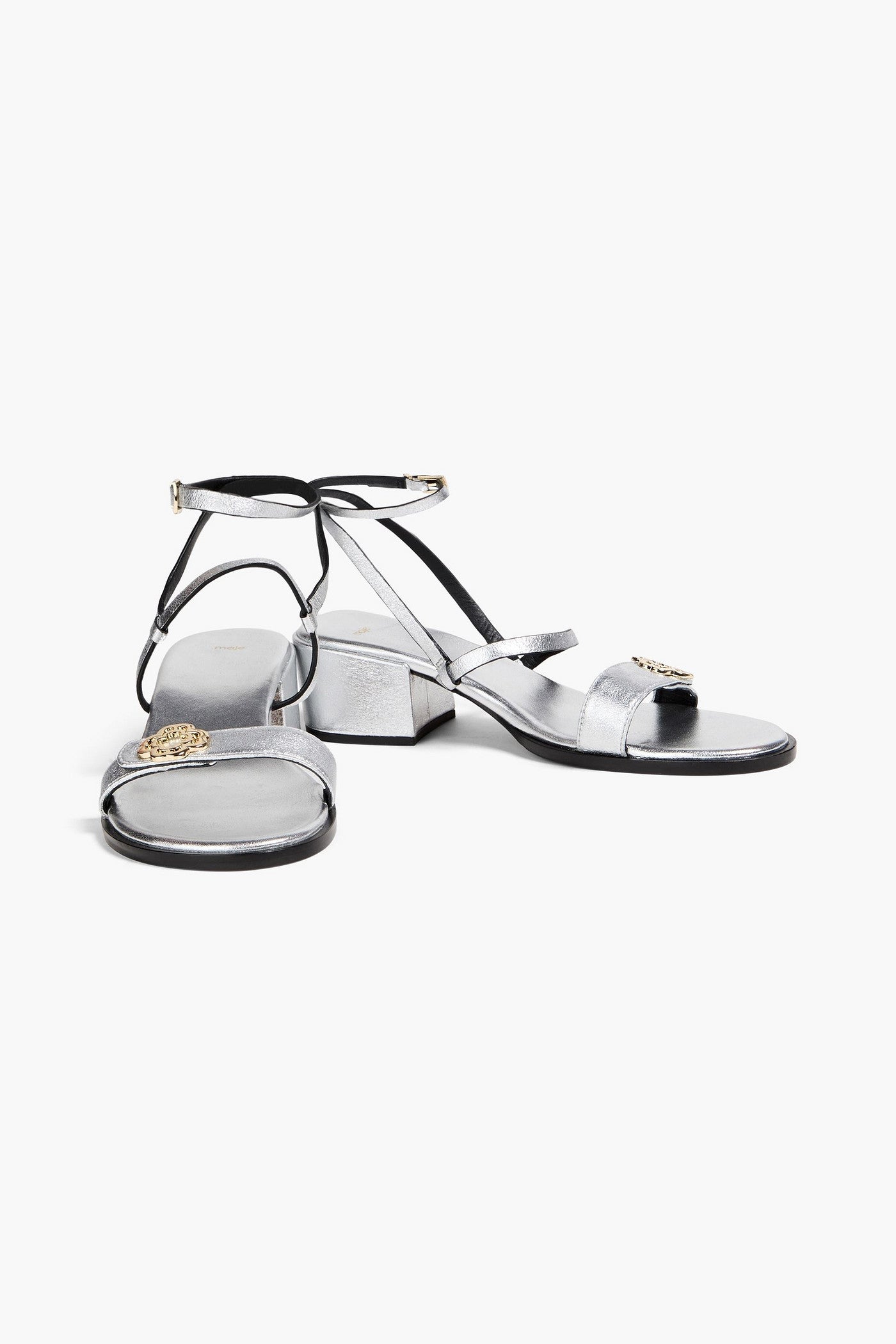 Maje Metallic Leather Sandals Silver Women's