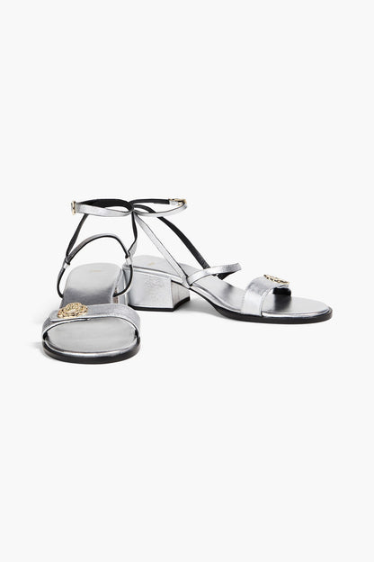 Maje Metallic Leather Sandals Silver Women's