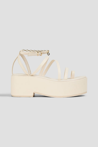 Maje Chain-Embellished Leather Platform Sandals Ecru Women's