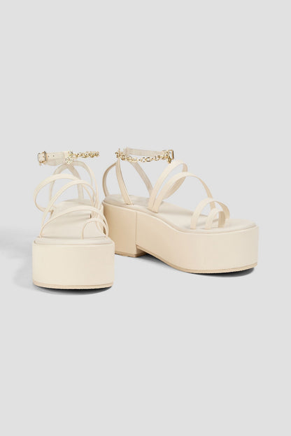 Maje Chain-Embellished Leather Platform Sandals Ecru Women's