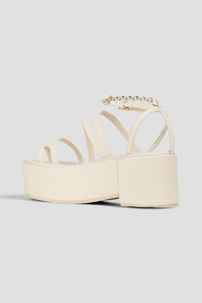 Maje Chain-Embellished Leather Platform Sandals Ecru Women's