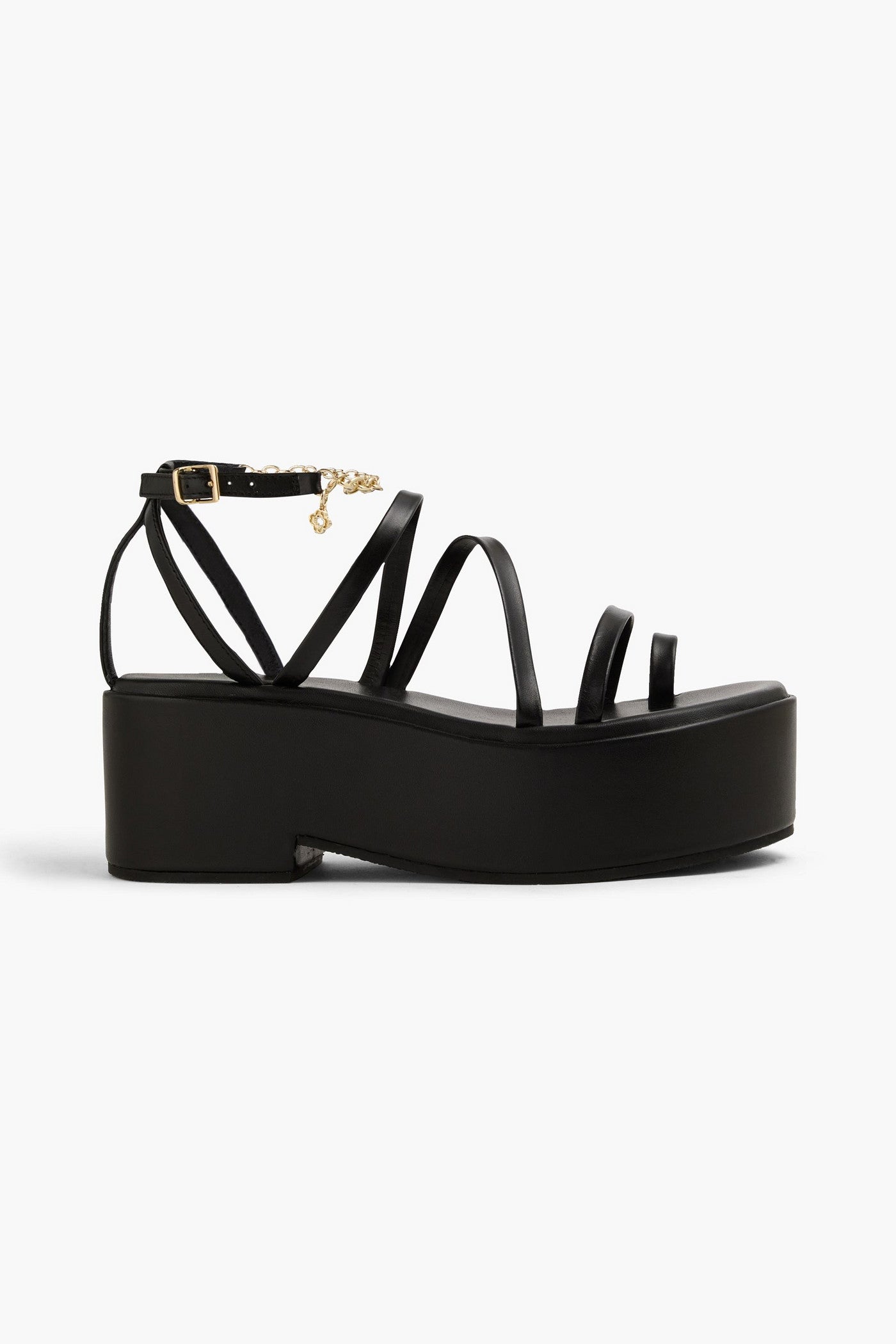 Maje Chain-Embellished Leather Platform Sandals Black Women's