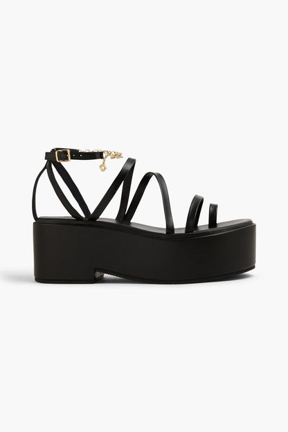 Maje Chain-Embellished Leather Platform Sandals Black Women's