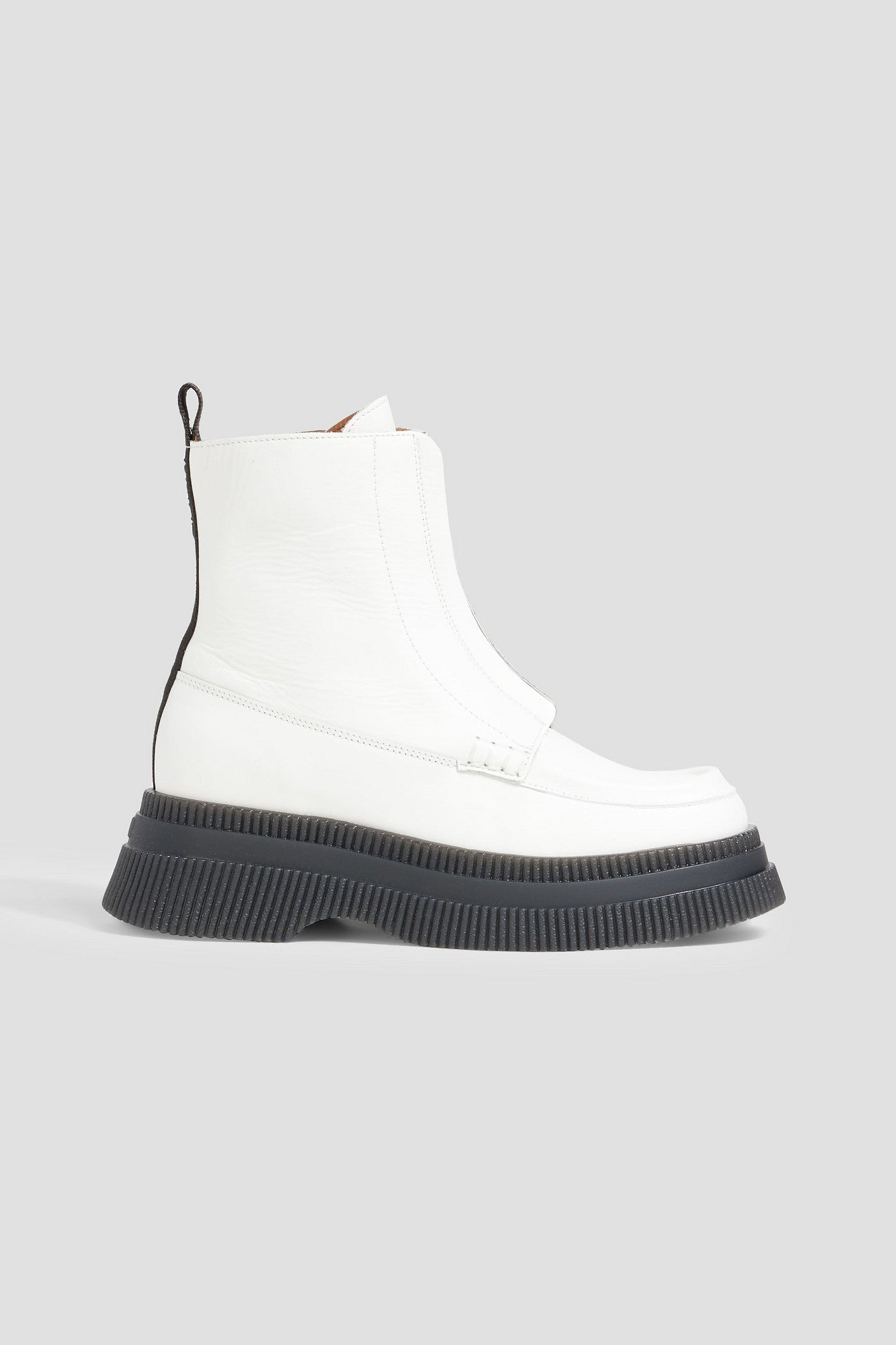 Ganni Leather Platform Ankle Boots White Women's