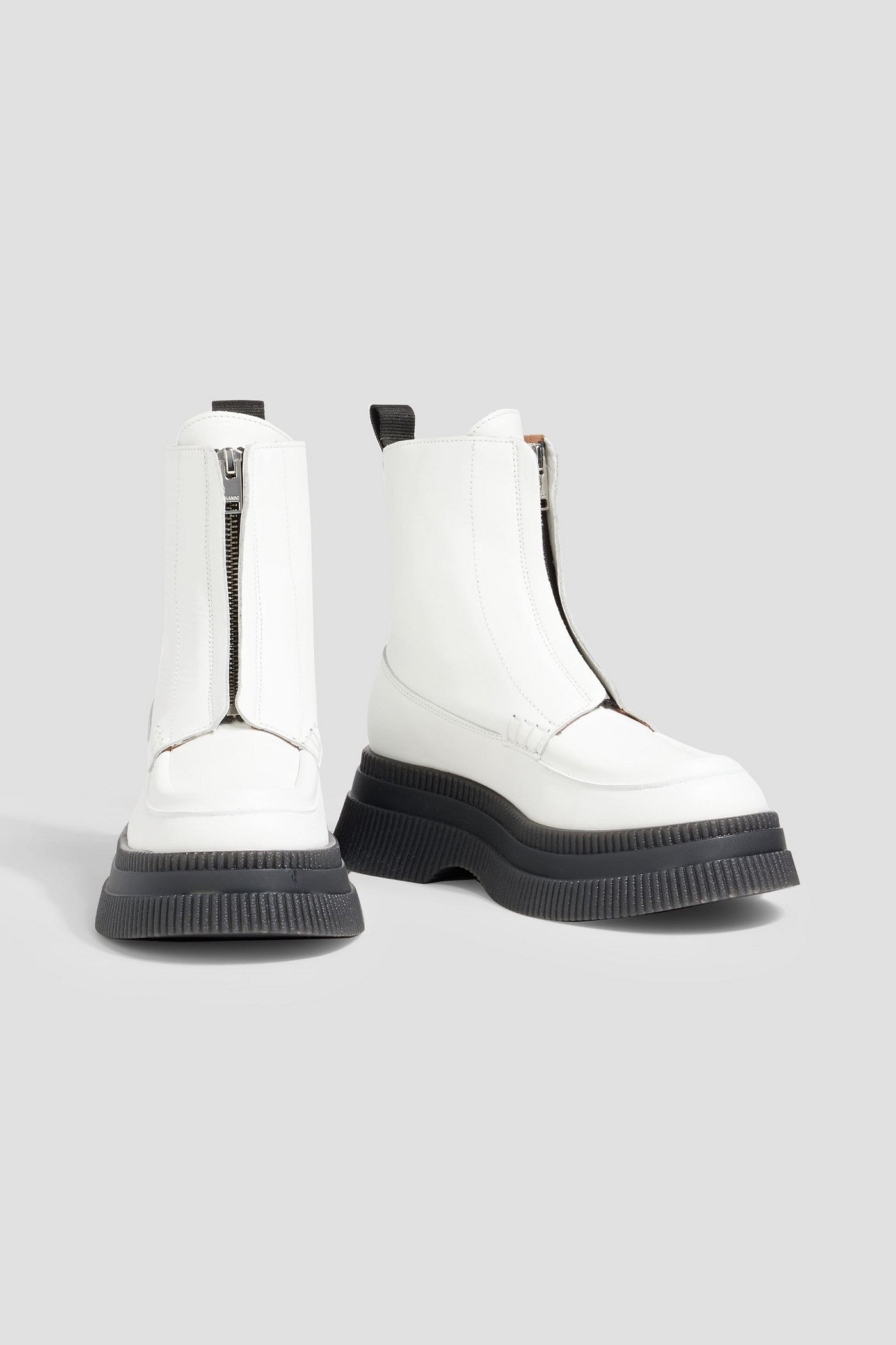 Ganni Leather Platform Ankle Boots White Women's
