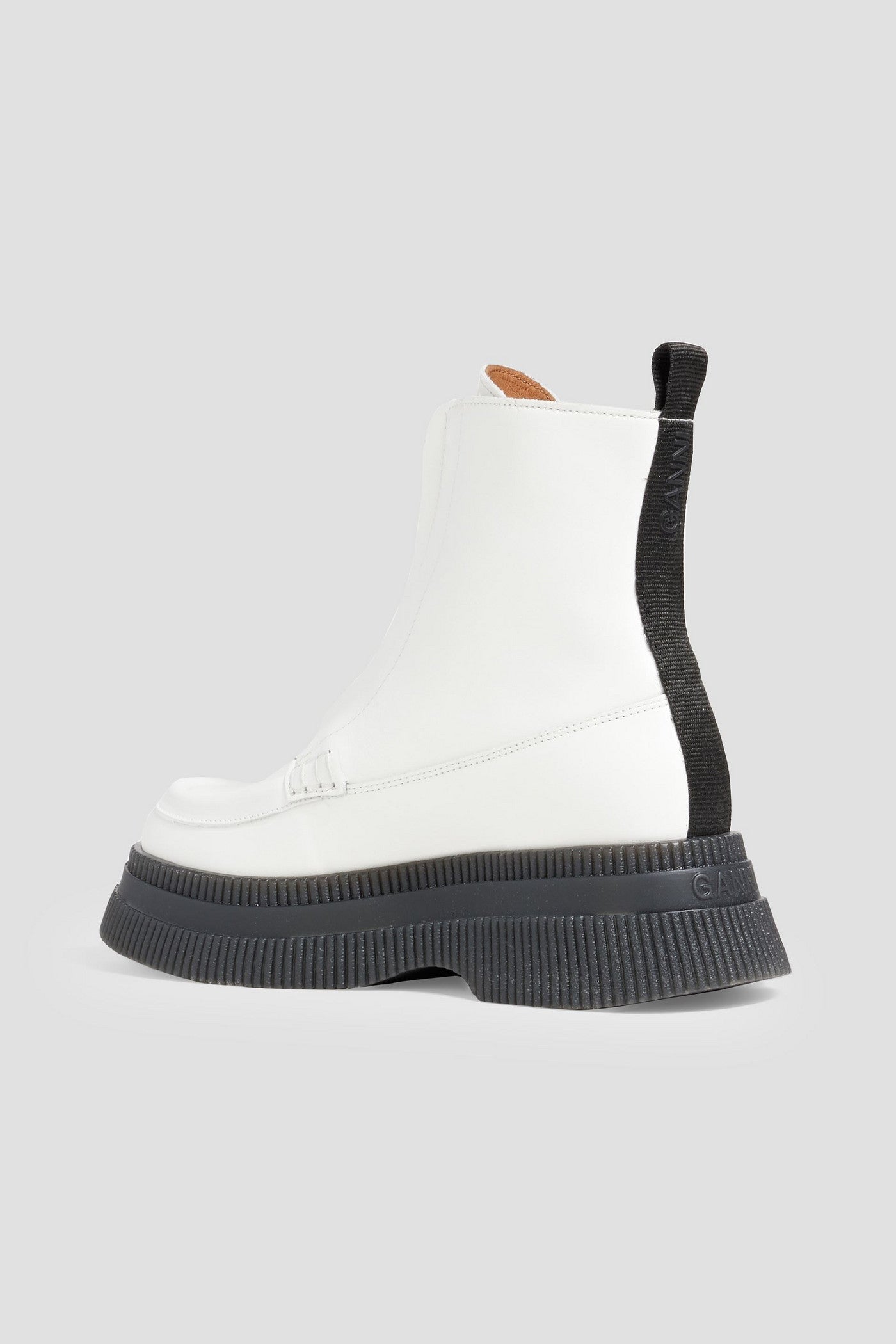 Ganni Leather Platform Ankle Boots White Women's
