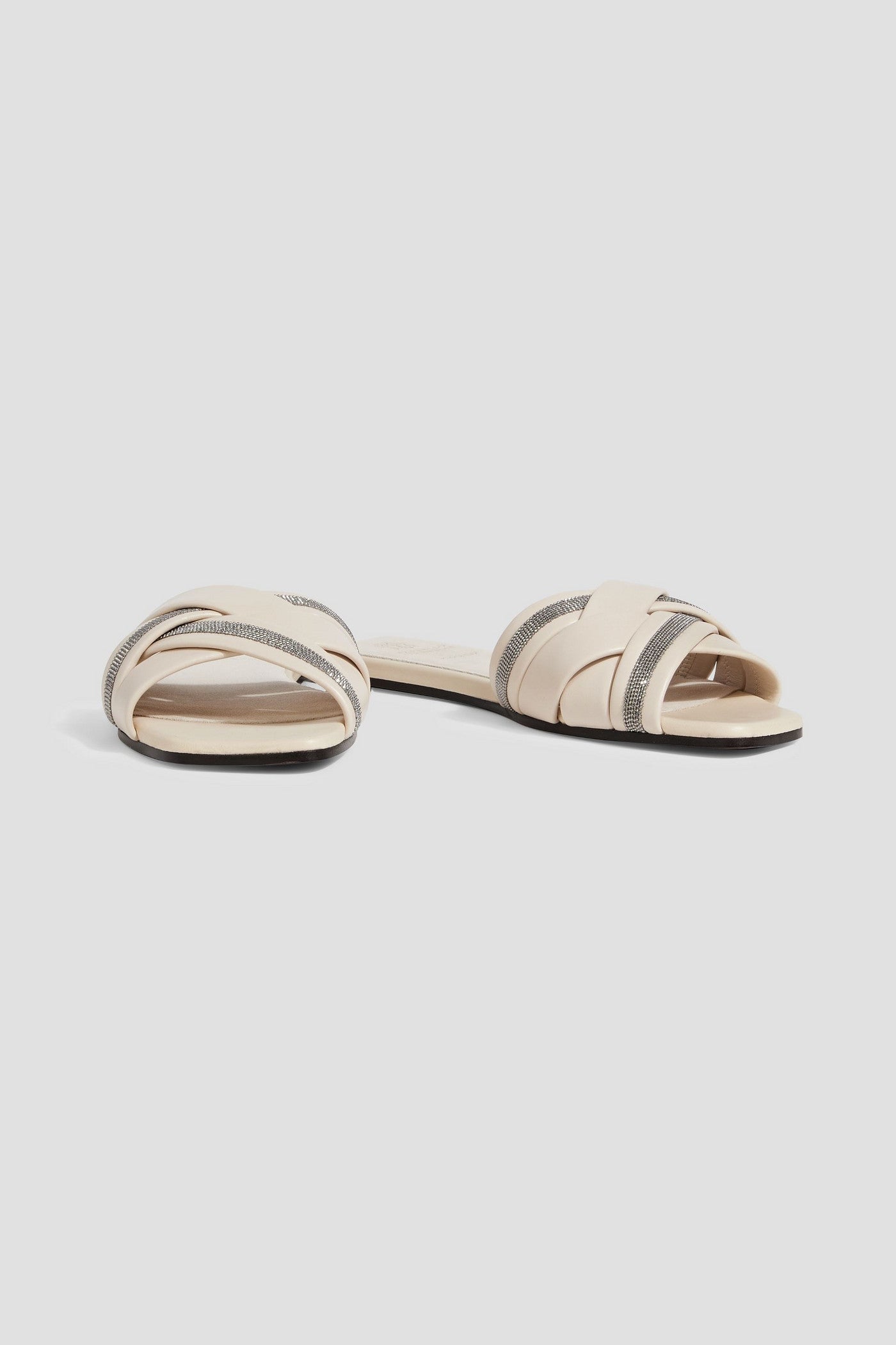 Brunello Cucinelli Bead-Embellished Woven Leather Sandals Ecru Women's