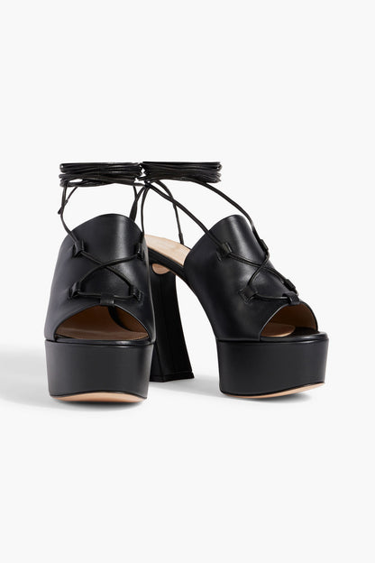 Gianvito Rossi Holly Lace-Up Leather Platform Sandals Black Women's