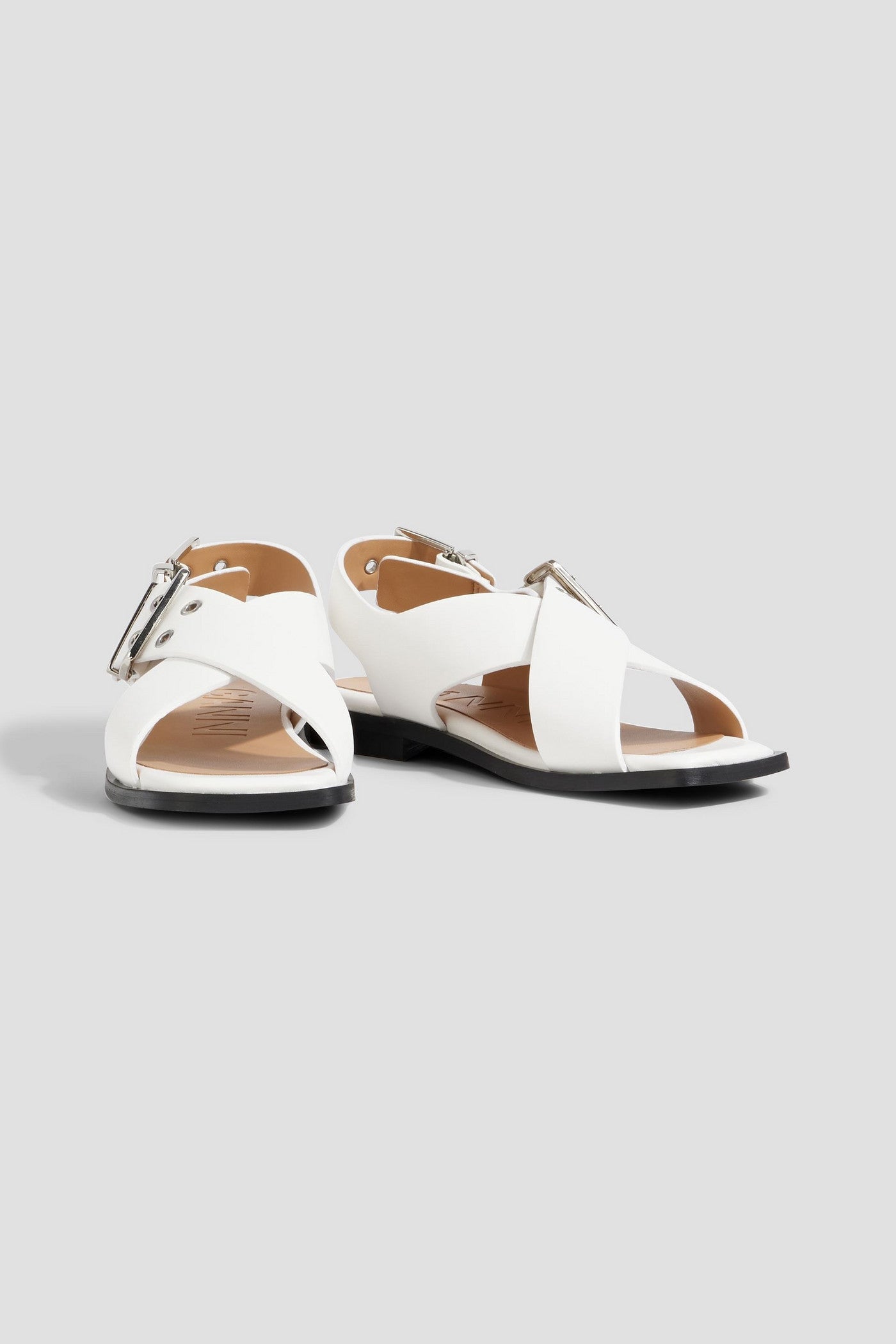 Ganni Buckled Leather-Blend Slingback Sandals White Women's