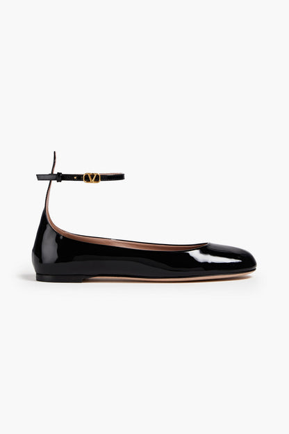 Valentino Garavani Tan-Go Patent-Leather Ballet Flats Black Women's