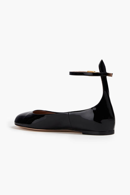Valentino Garavani Tan-Go Patent-Leather Ballet Flats Black Women's