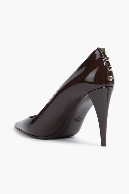 Valentino Garavani Rockstud Patent-Leather Pumps Dark Brown Women's
