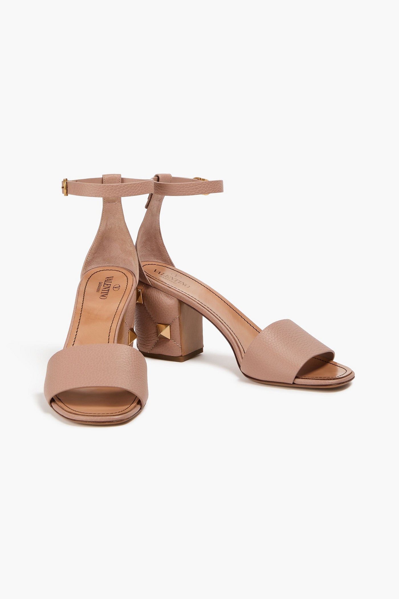 Valentino Garavani Roman Stud Quilted Pebbled-Leather Sandals Neutral Women's