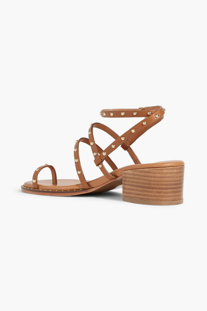Maje Studded Leather Sandals Camel Women's