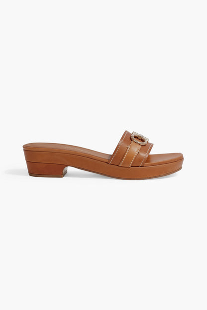 Ferragamo Philein Embellished Leather Mules Tan Women's