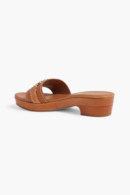 Ferragamo Philein Embellished Leather Mules Tan Women's