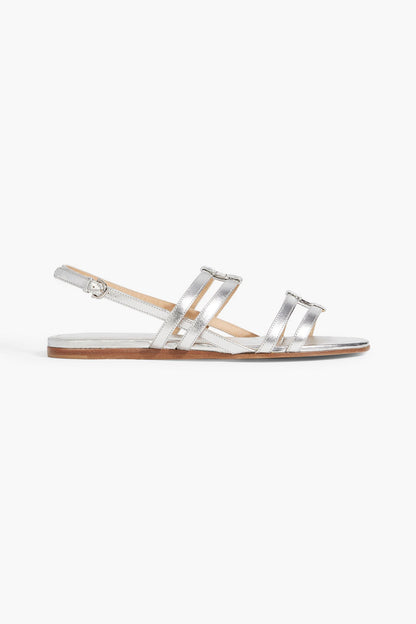 Ferragamo Typa Metallic Leather Slingback Sandals Silver Women's