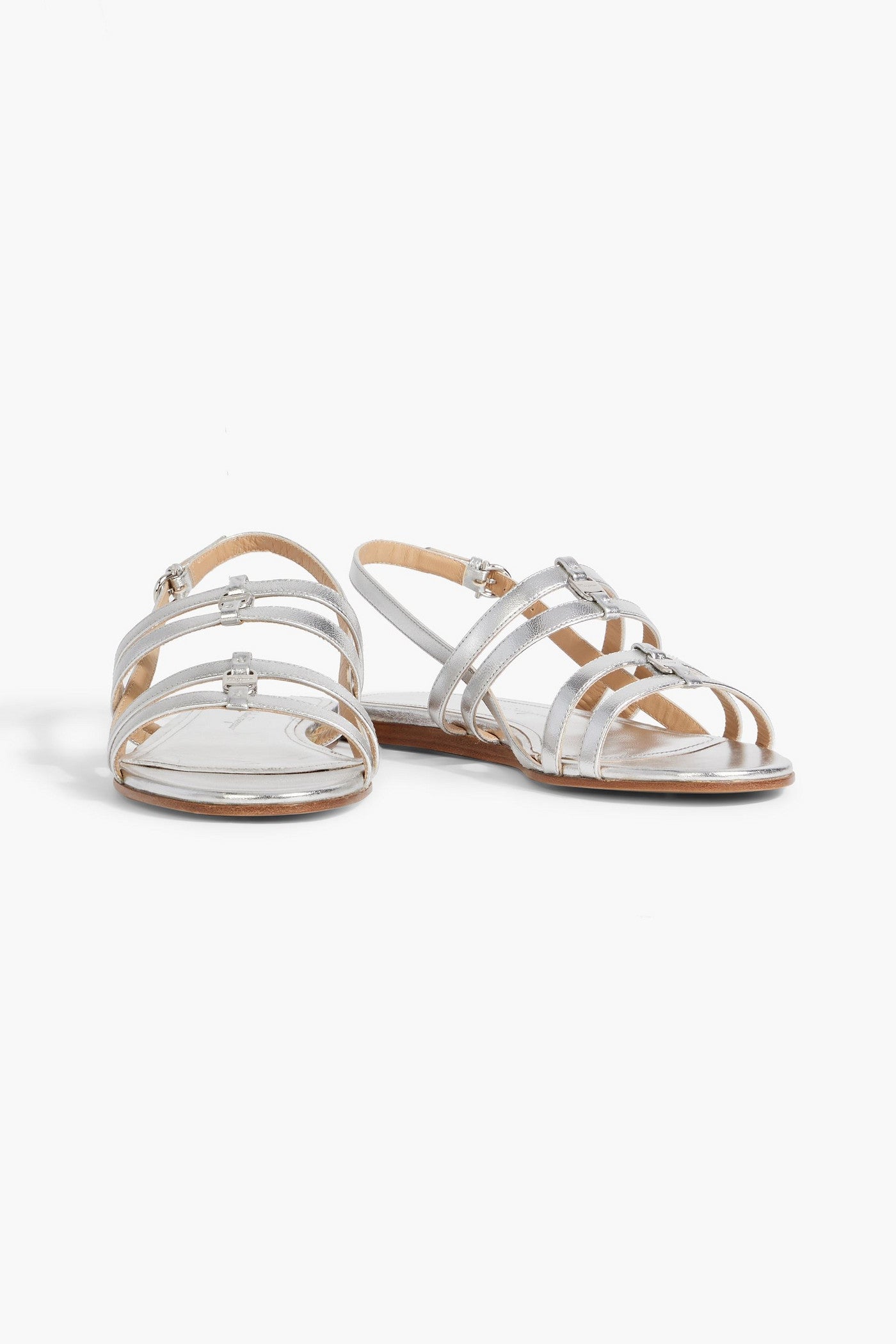 Ferragamo Typa Metallic Leather Slingback Sandals Silver Women's