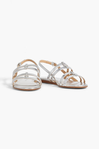 Ferragamo Typa Metallic Leather Slingback Sandals Silver Women's