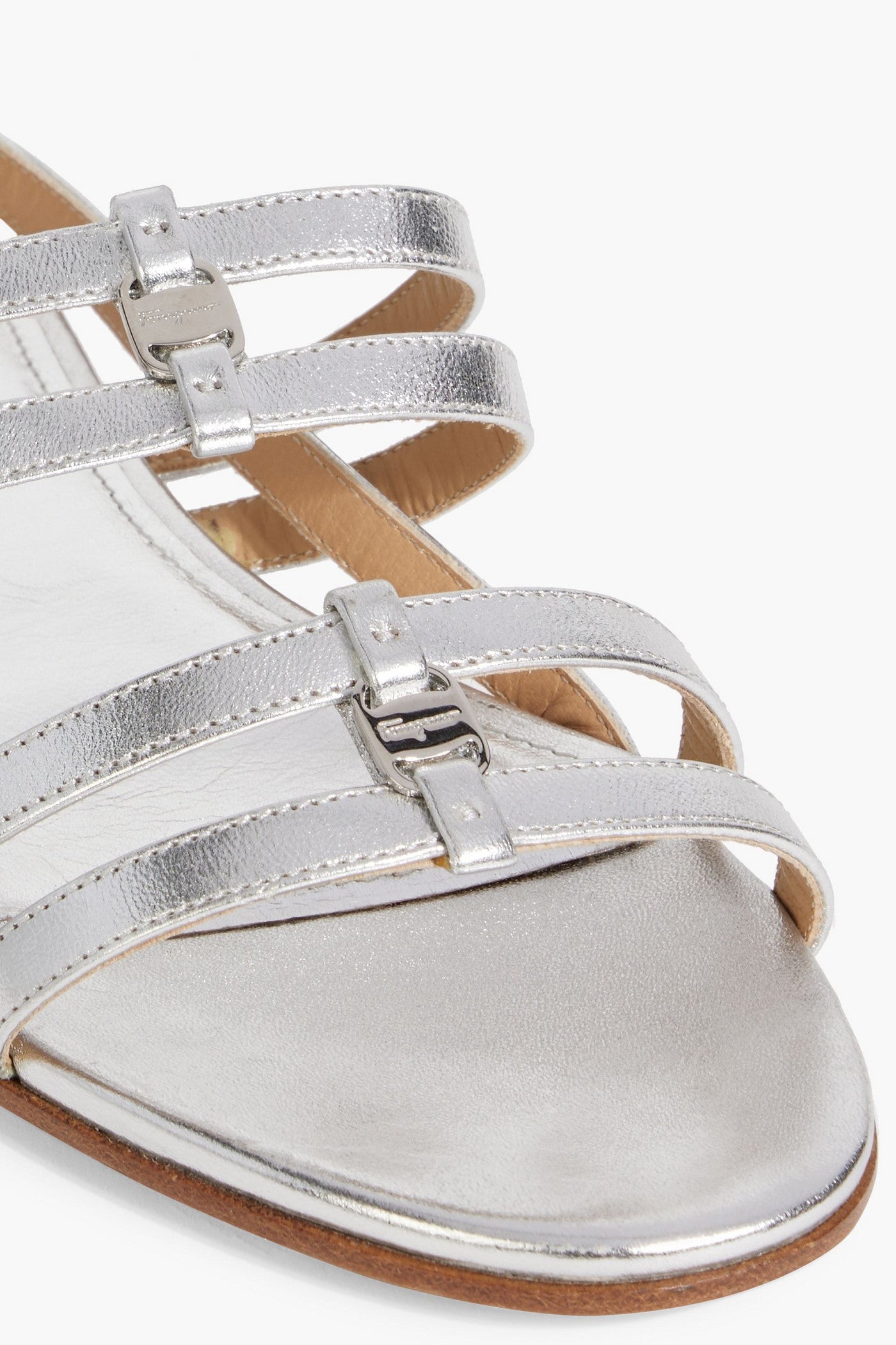 Ferragamo Typa Metallic Leather Slingback Sandals Silver Women's