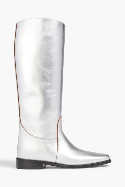 Khaite Wooster Metallic Leather Boots Silver Women's