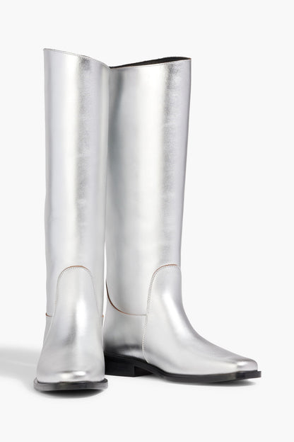 Khaite Wooster Metallic Leather Boots Silver Women's