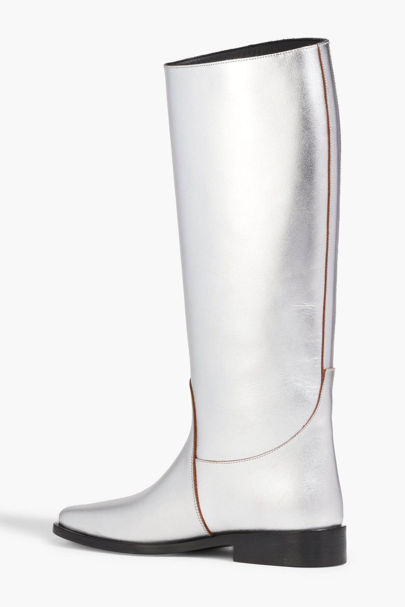 Khaite Wooster Metallic Leather Boots Silver Women's