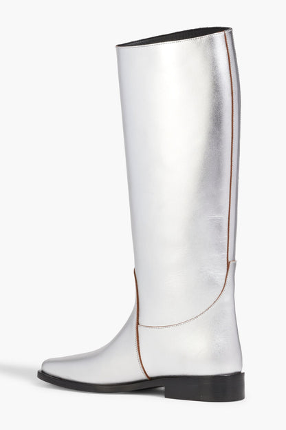 Khaite Wooster Metallic Leather Boots Silver Women's