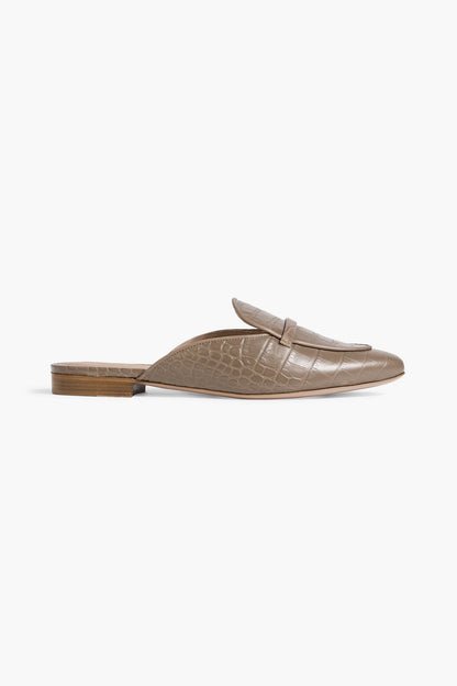 Malone Souliers Berto Croc-Effect Leather Slippers Taupe Women's