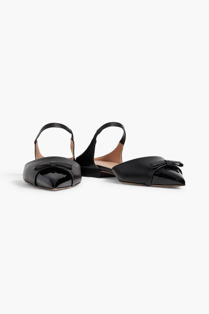 Malone Souliers Blythe 10 Bow-Detailed Leather Point-Toe Flats Black Women's